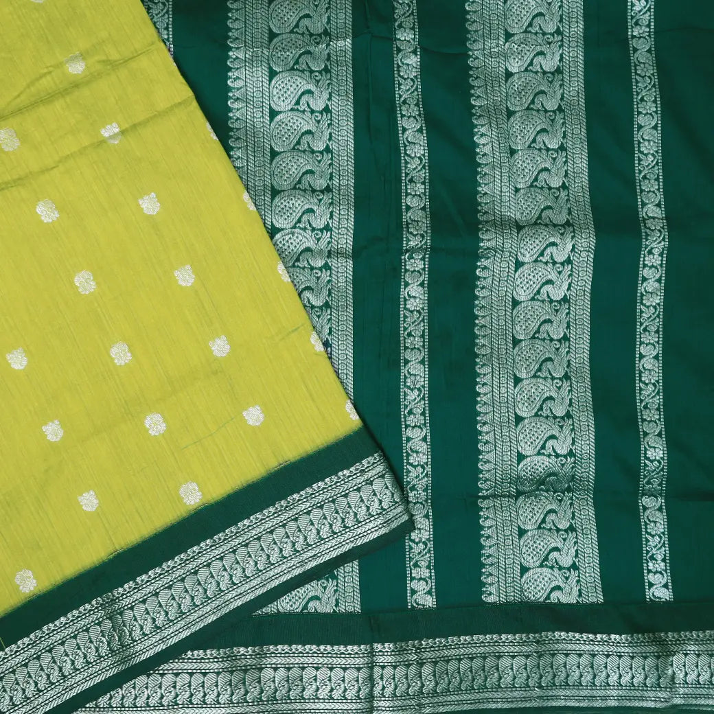 Lime Green With Bottlegreen  Premium Quality Kalyani Cotton Saree