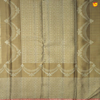 Golden Brown With Leaf Floral Motifs Gold Zari Long Border Pure Kanjivaram Wedding Silk