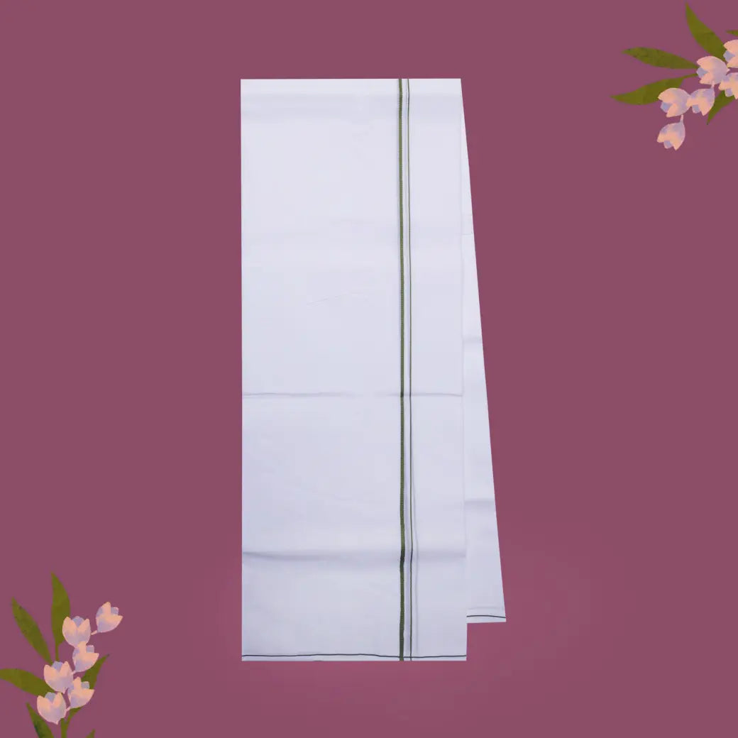 White with Light Green Border Single Layer Cotton Men’s Dhoti