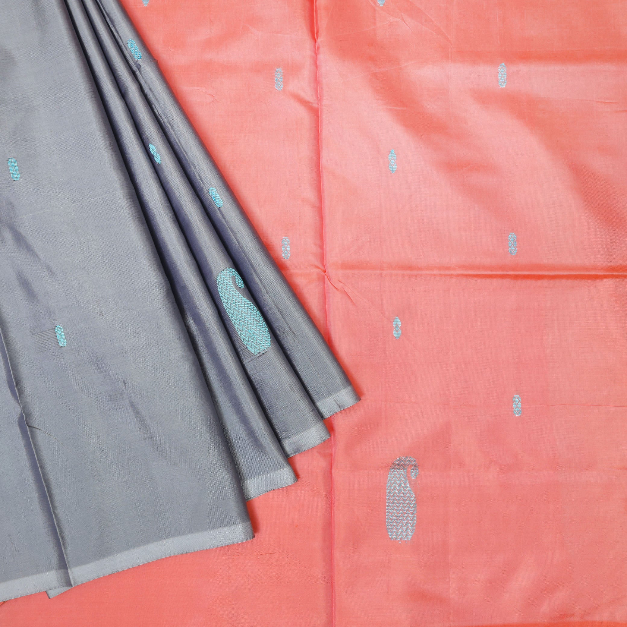 Grey With Peach  Pallu Banana Pith Saree With Running Blouse