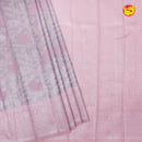 Light Grey with Baby Pink Floral Motifs Kubera Pattu Saree