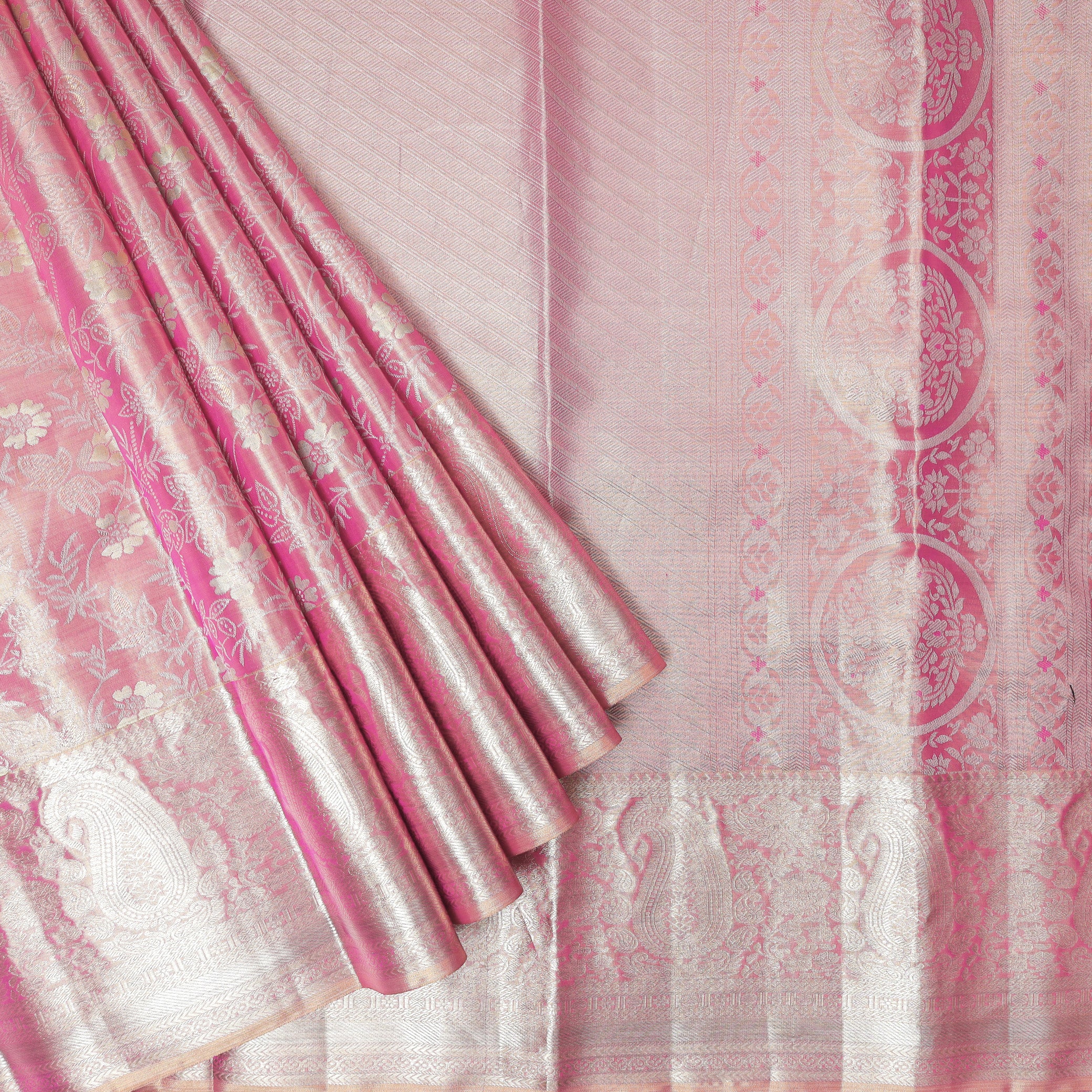 Pink With Golden Zari Border Wedding Silk Saree