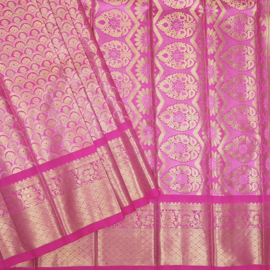 Gold & Light Pink with Light Pink Border Pure Thirupuvanam Wedding Silk Saree