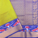 Parrot Green With Royal Blue Semi Pochampalli Zari Border Silk Cotton Saree