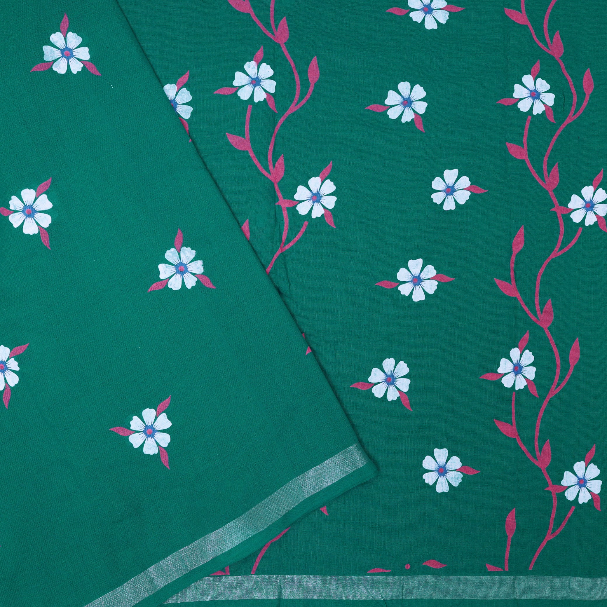 Green Linen Cotton Saree with Contrast Blouse