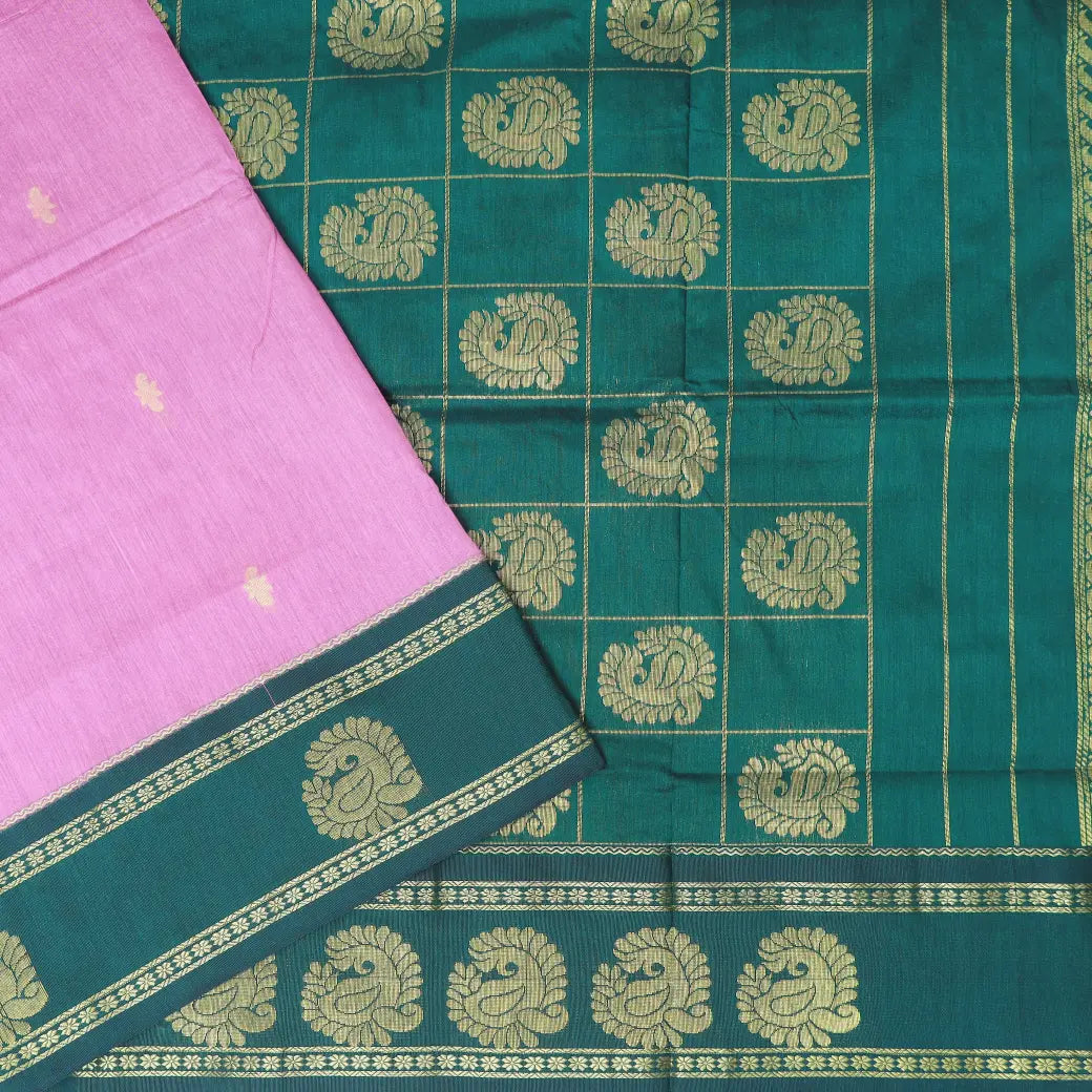 Baby Pink With Green Premium Quality Kalyani Cotton Saree
