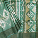 Pure Tussar Silk Saree Green With Floral Design and Painted Prints and Zari Woven Border