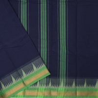 Dark Navy  Blue With Lime Green Pure Chettinad Cotton  Saree without Blouse