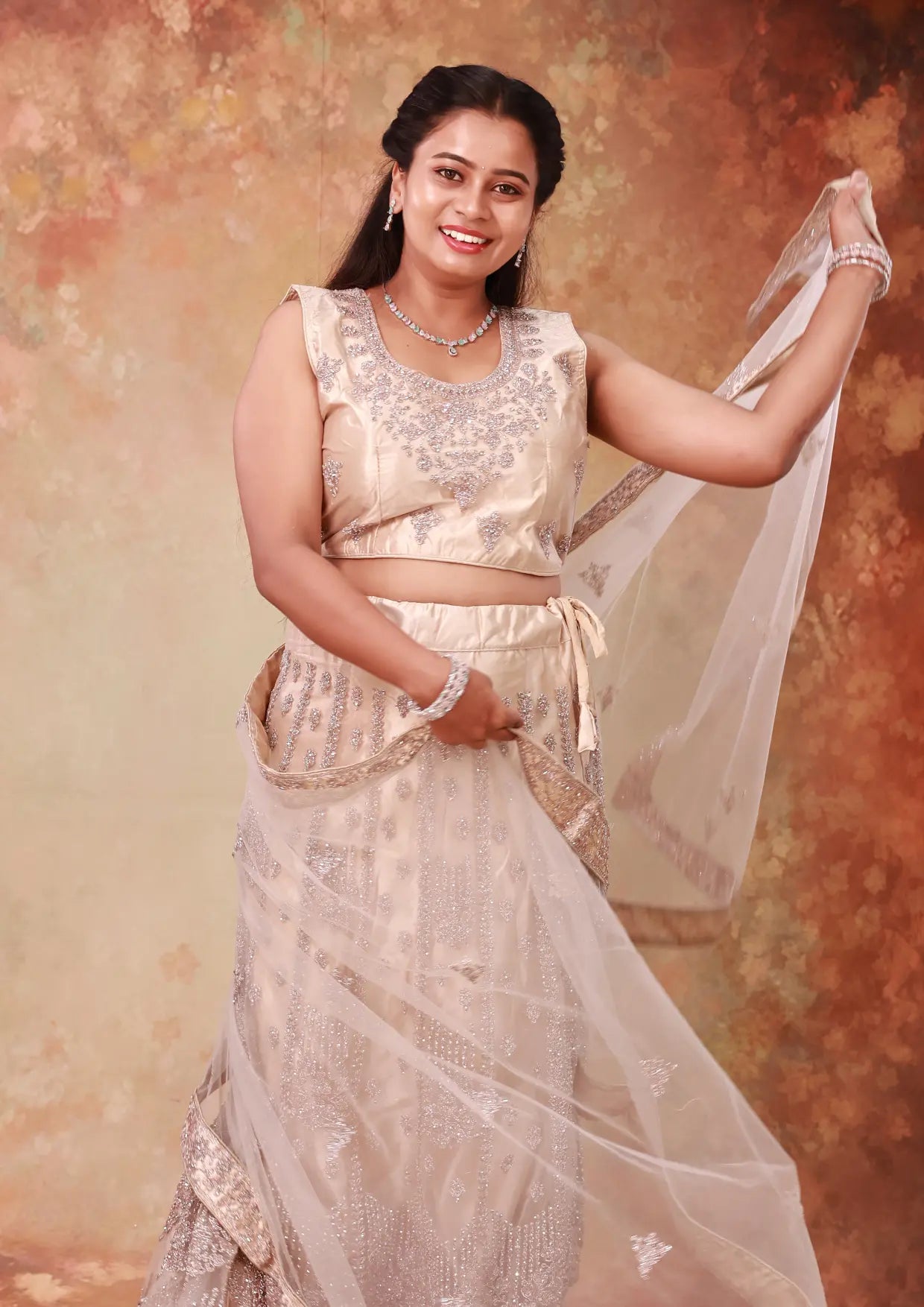 Cream  Color Embellished Royal Semi Bridal Lehenga