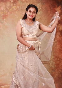 Cream  Color Embellished Royal Semi Bridal Lehenga