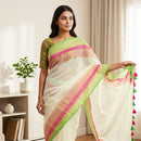Off White With Multi Colour  Mul Mul Cotton Saree