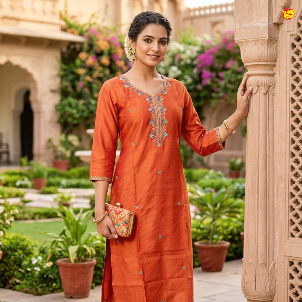 Rust Orange Color Ladies Readymade Straight Cut Top