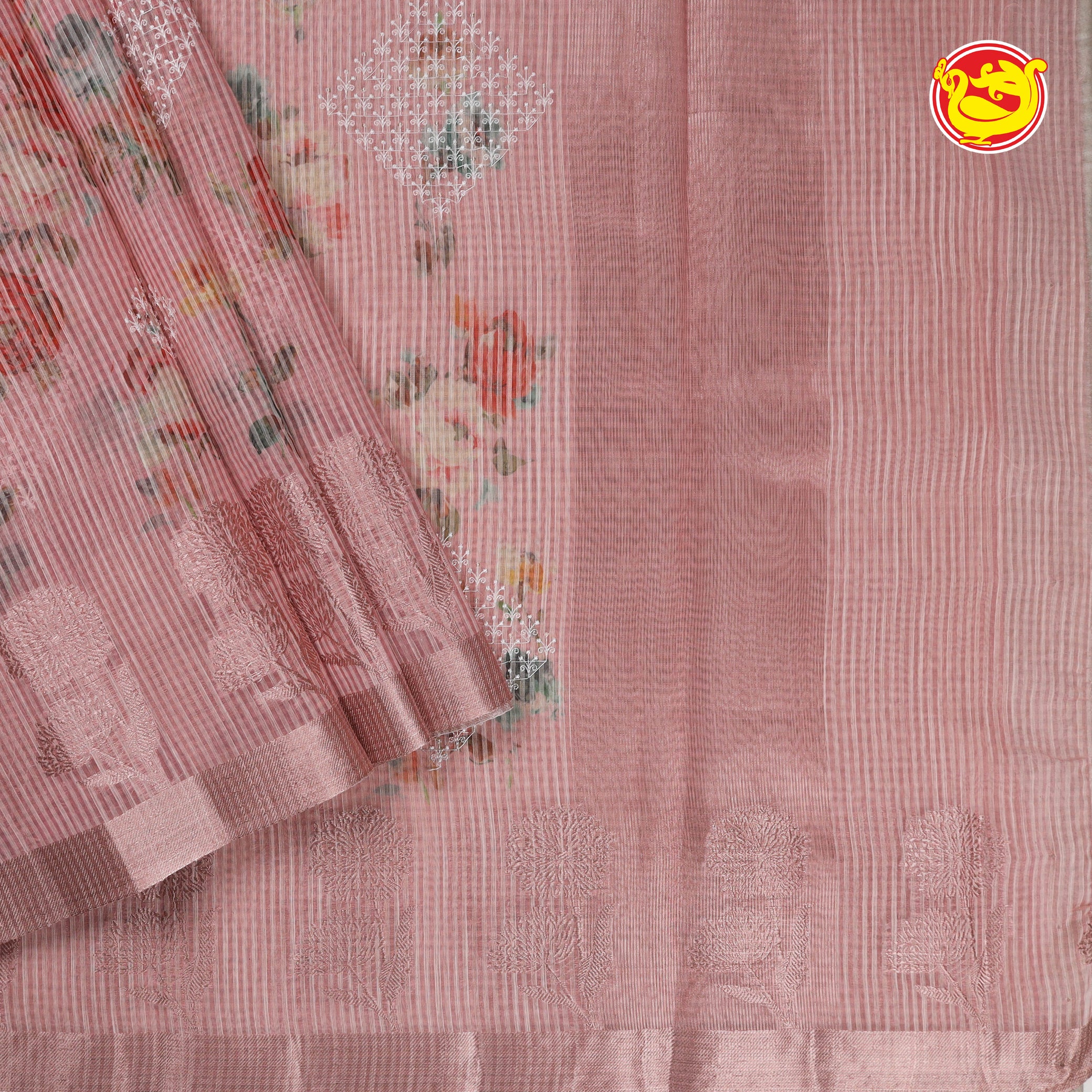 Light pink chanderi saree with digital prints
