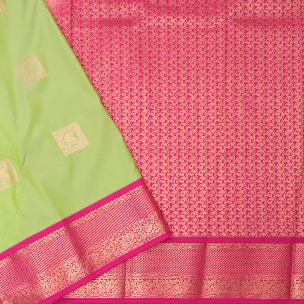 Pista Green and Rani Pink Soft Silk Saree