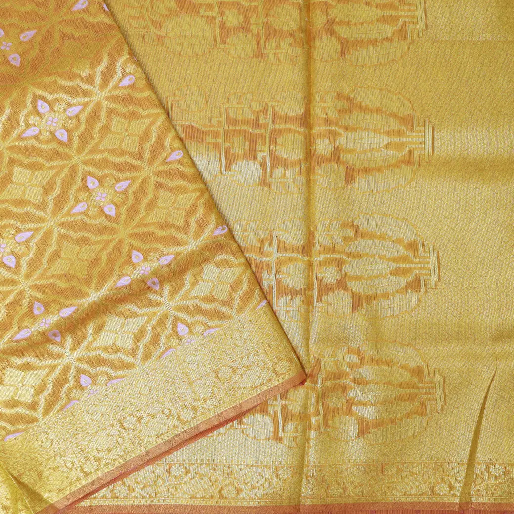Marigold Orange Colour Fancy Weaving Saree