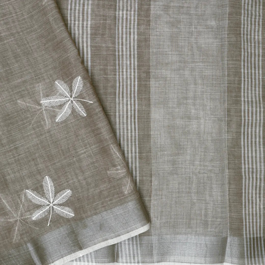 Brownish Grey Color Linen Cotton Saree