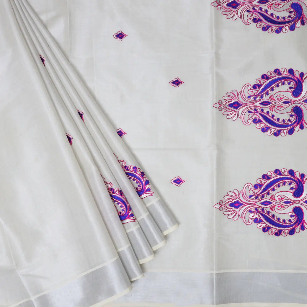Southloom Exclusive Onam Kerala Traditional Fancy Border Floral Cotton Saree (Matching Plain Blouse Included)