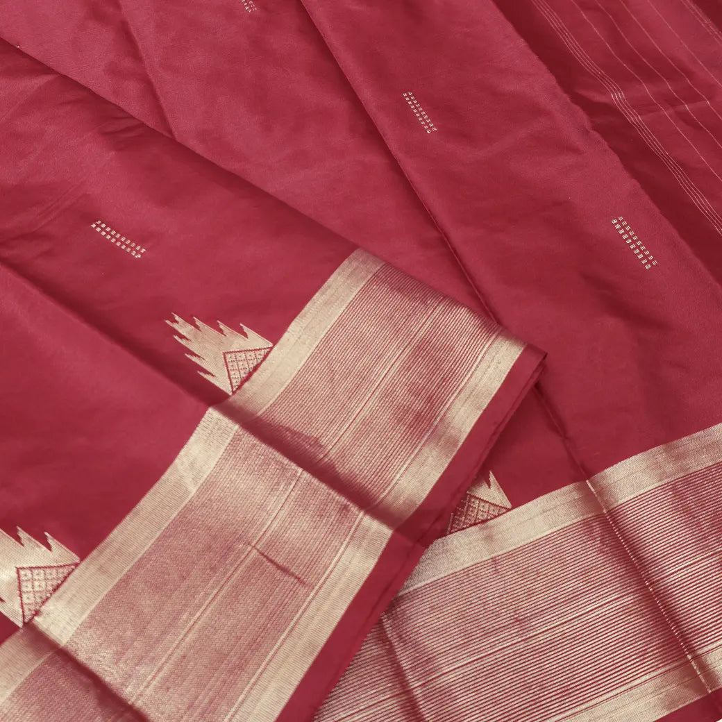 Red  With Copper Gold Arani Silk Saree