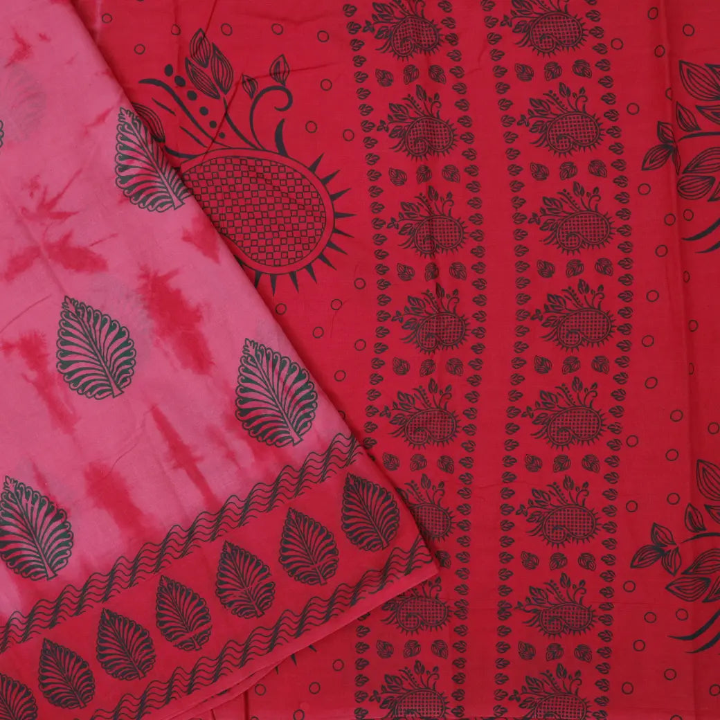 pink - red Sungudi Cotton Saree without Blouse