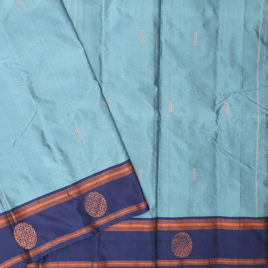 Light Sky Blue With Navy Blue Border  Arani Silk Saree