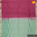 Magenta with pastel green soft silk saree with minimalistic border