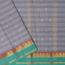 Cool Grey With Cool Green Small Checked Pattern Pure Cotton Saree without Blous