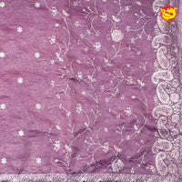 Purple With Cutwork Border With Zari Handwork Floral Design Tissue Crush saree - Thenianantham