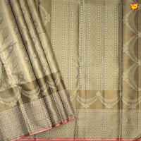 Golden Brown With Leaf Floral Motifs Gold Zari Long Border Pure Kanjivaram Wedding Silk