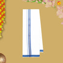 Blue With White Readymade Shirt And Matching Border Dhoti Set for Men