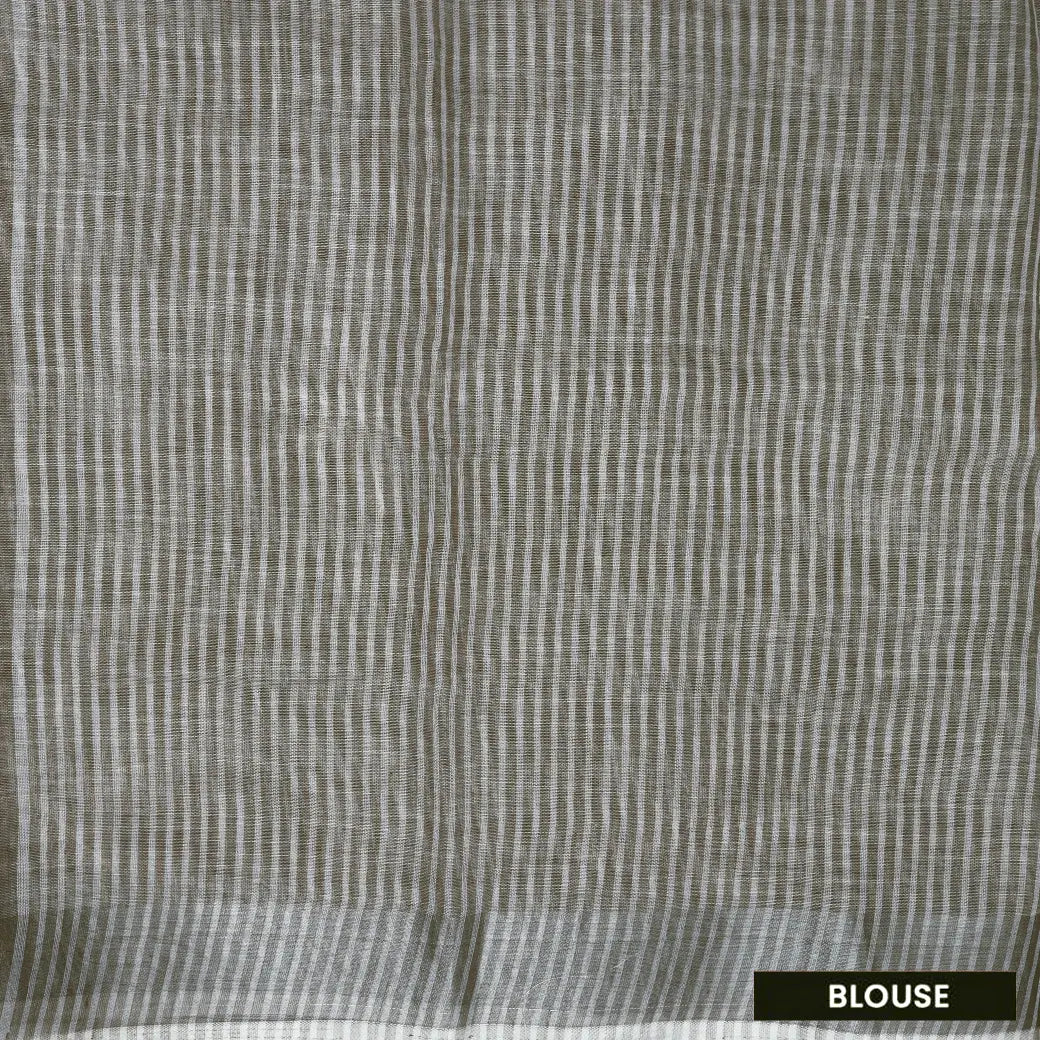 Brownish Grey Color Linen Cotton Saree