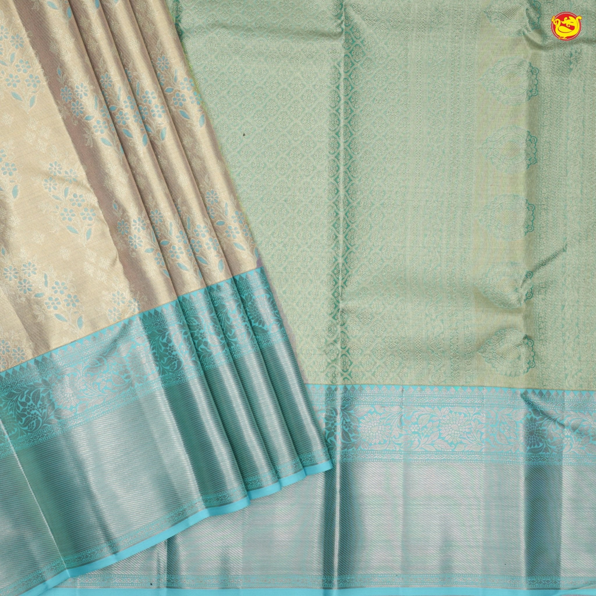 Sea green pure Kanchivaram silk saree