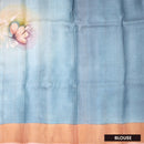 Pure Tussar Silk Saree Cream and Peacock Blue With Floral Design and Painted Prints and Zari Woven Border