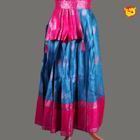 Pink with Blue Girls & Women Branded Readymade Pattu Gown - Thenianantham