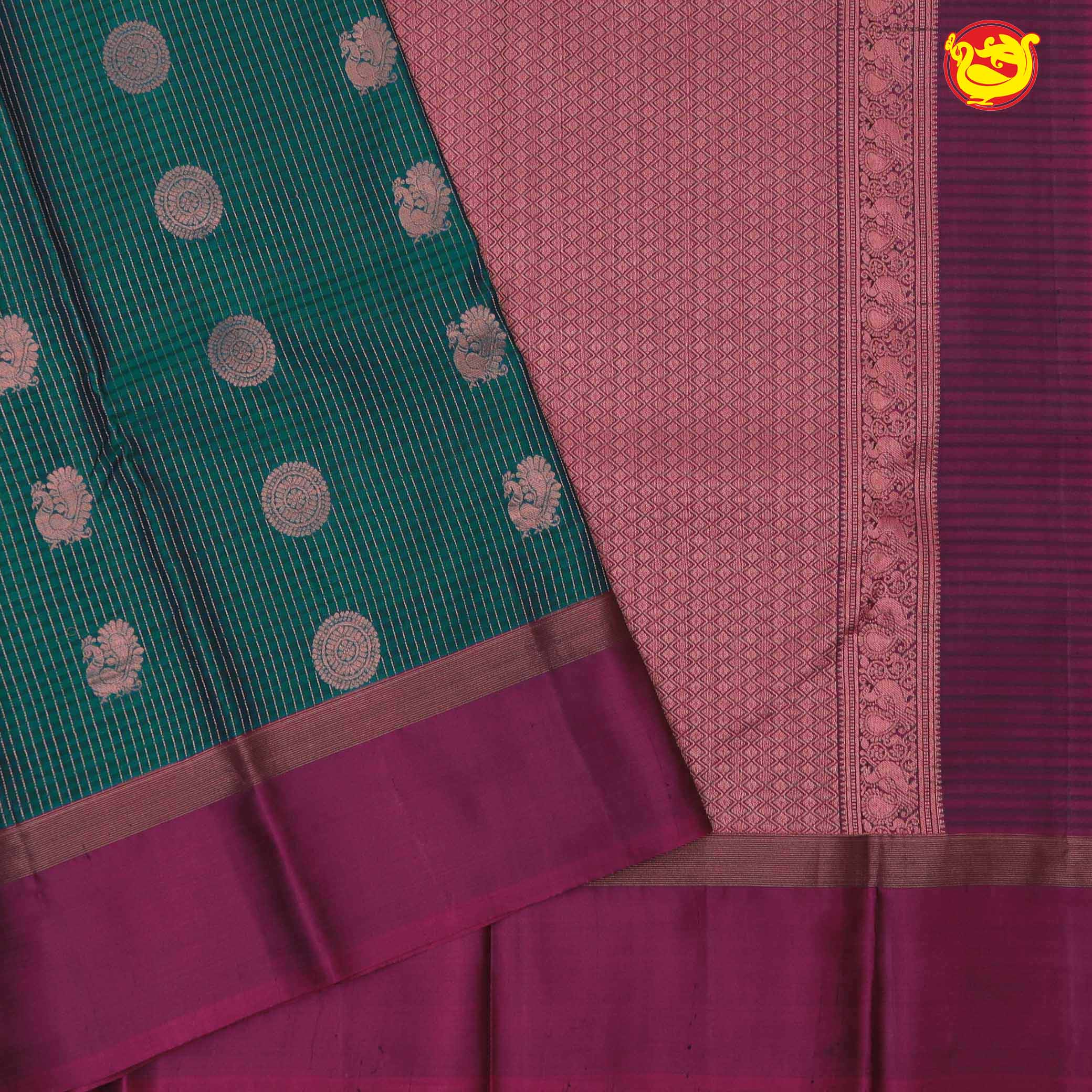 Peacock green with magenta soft silk saree