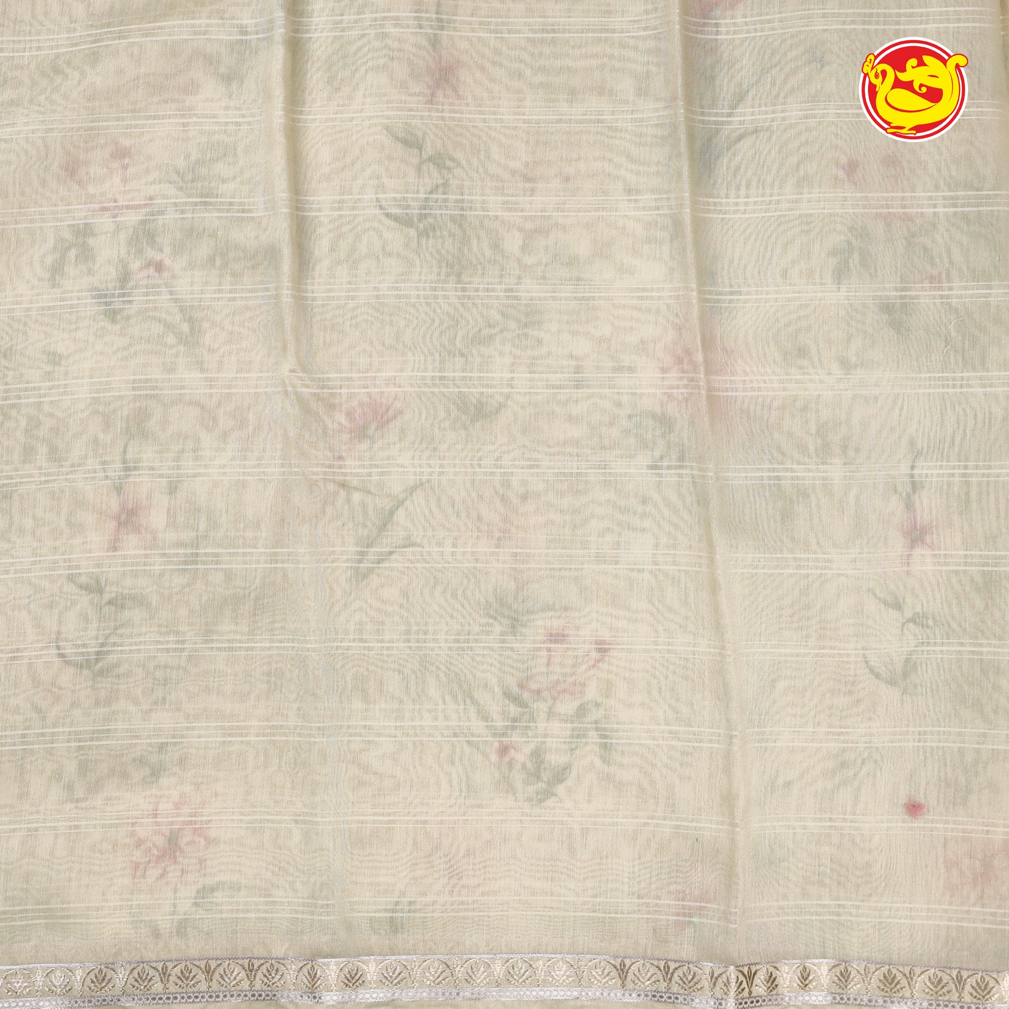 Half white chanderi silk saree with digital prints