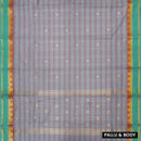 Cool Grey With Cool Green Small Checked Pattern Pure Cotton Saree without Blous