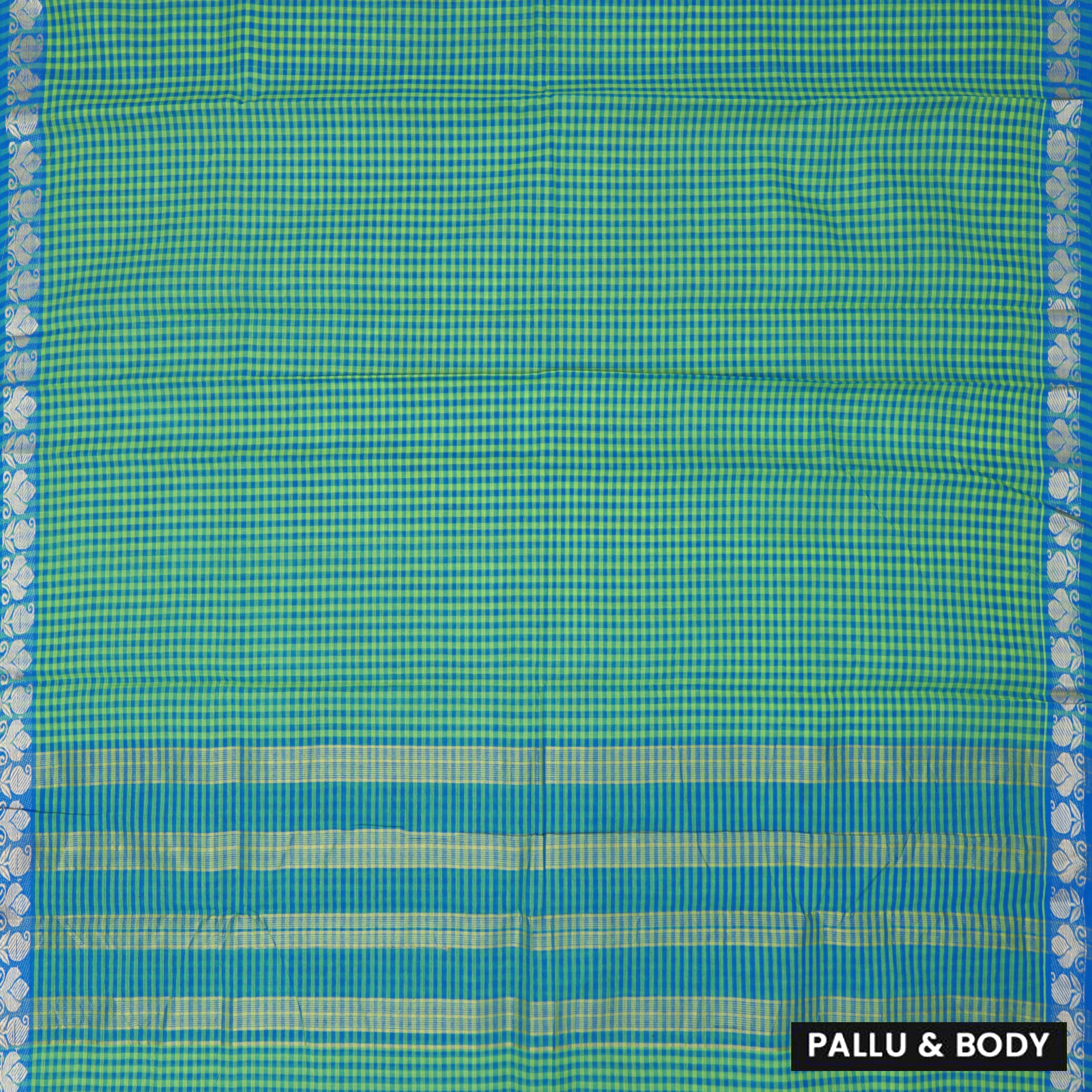Green Colour Small Checked Pattern Pure Chettinad Cotton Saree without Blouse