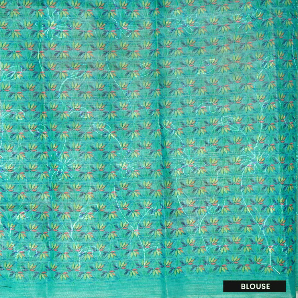 Cyan Green with Floral Design Trendy Tissue Fancy Saree