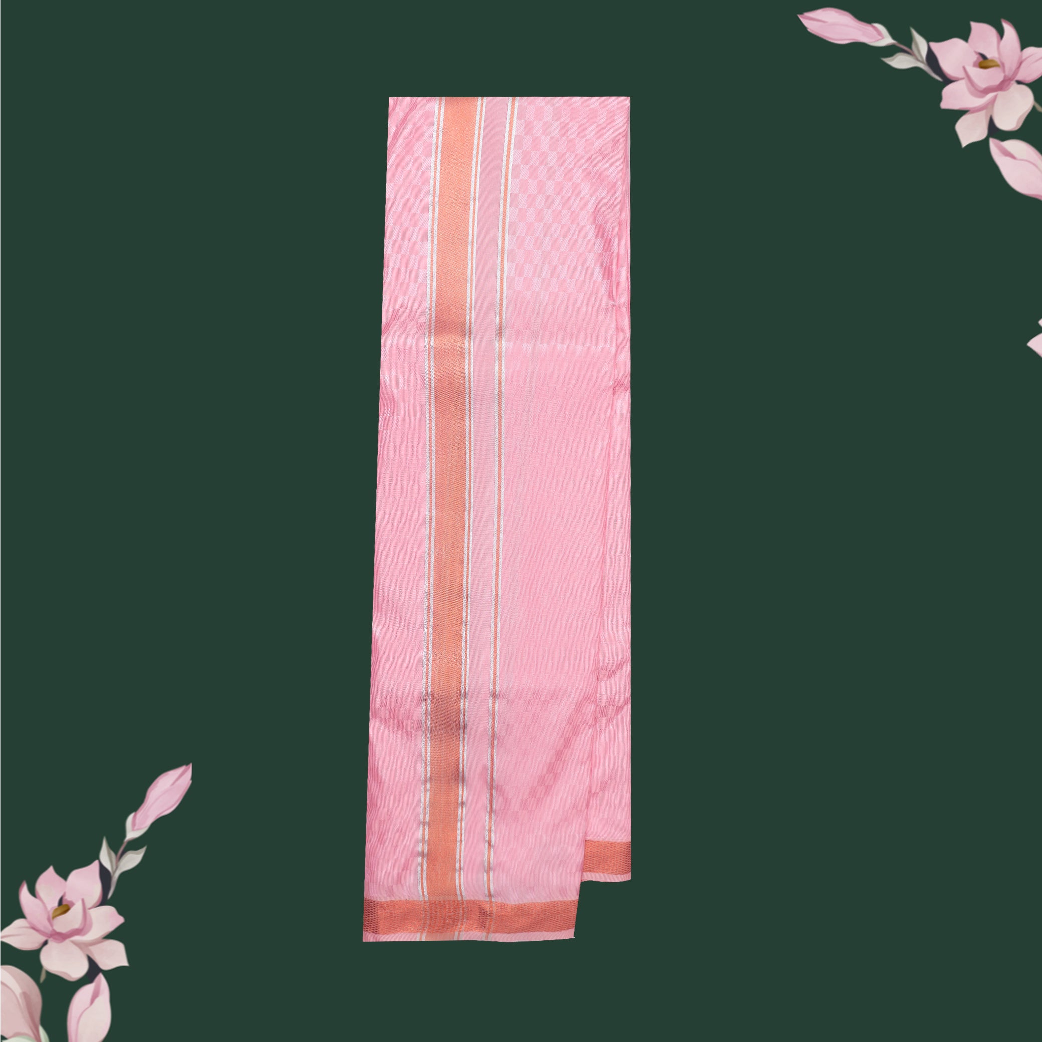 Tissue Silk  – Men’s Shirt & Dhoti Set  Pink Colour With Copper Zari Border