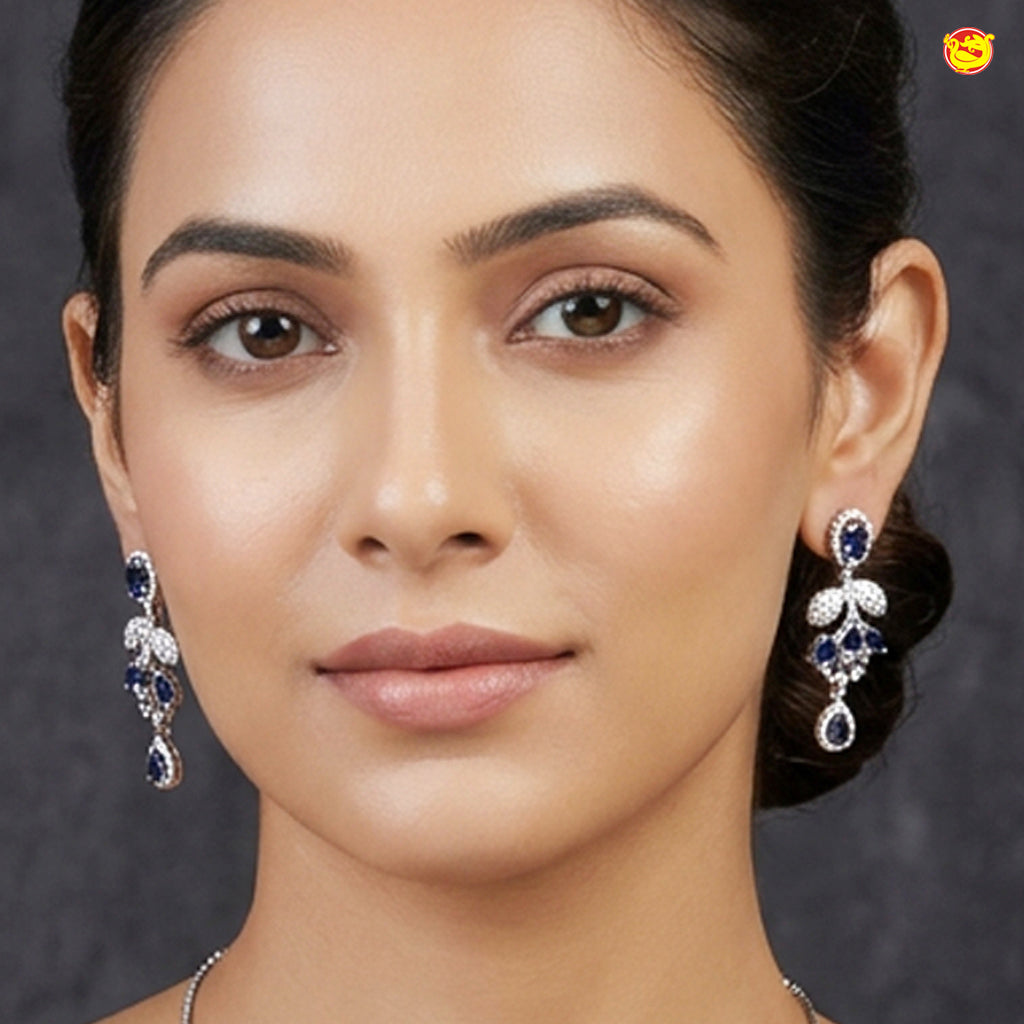 Silver-Plated With Blue Stone Necklace matching earrings Set