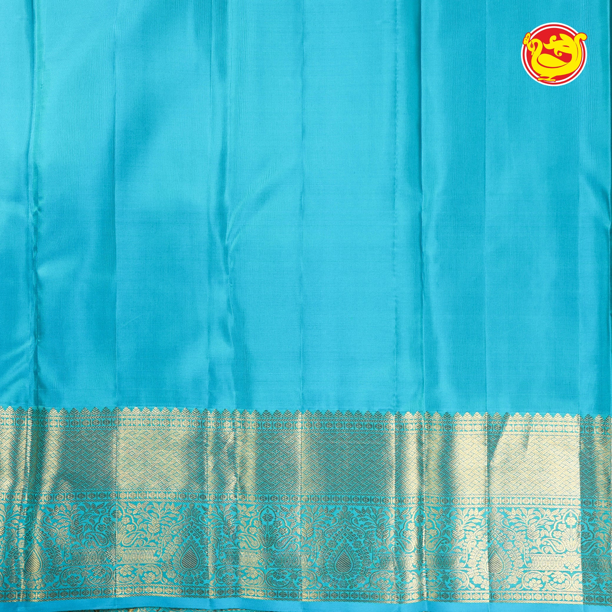 Gold wedding silk saree With sky blue pallu