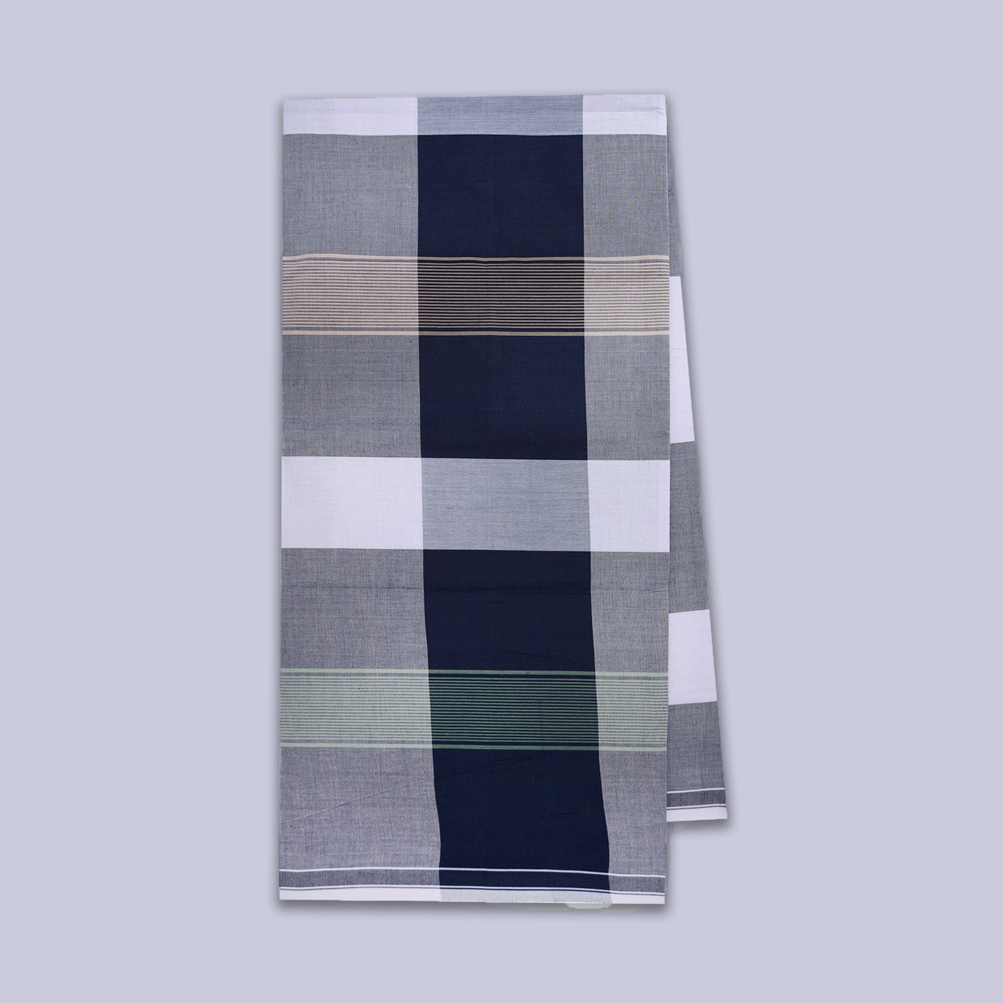 Men’s Navy Blue With Grey Stripe Design Cotton Stitched Lungi