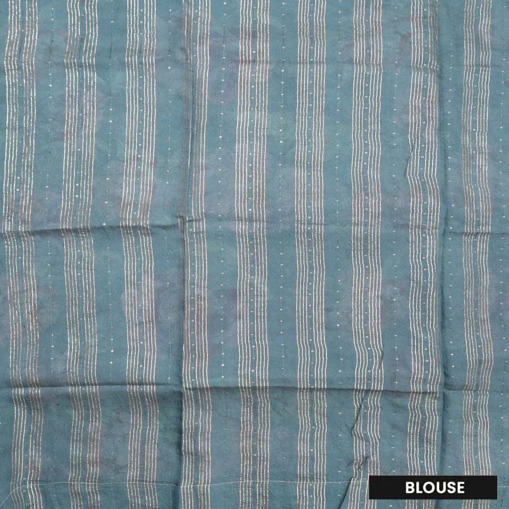 Grayish-blue with Floral Design Dola Silk Saree