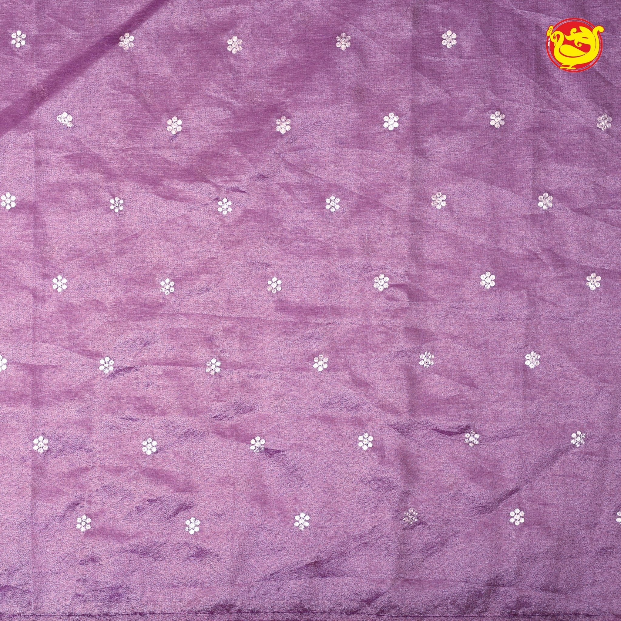 Purple With Cutwork Border With Zari Handwork Floral Design Tissue Crush saree - Thenianantham