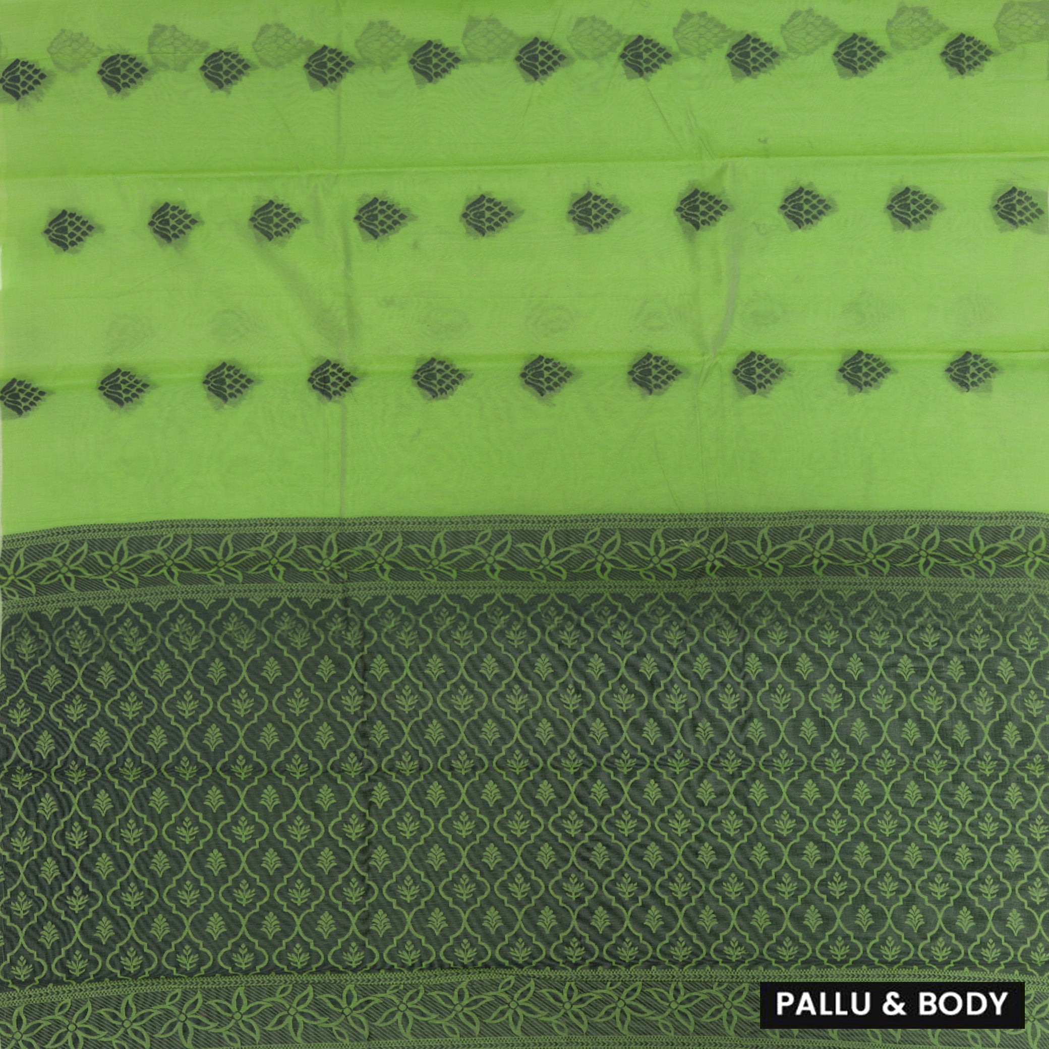 Parrot Green With Black Zari  Silk Cotton Saree