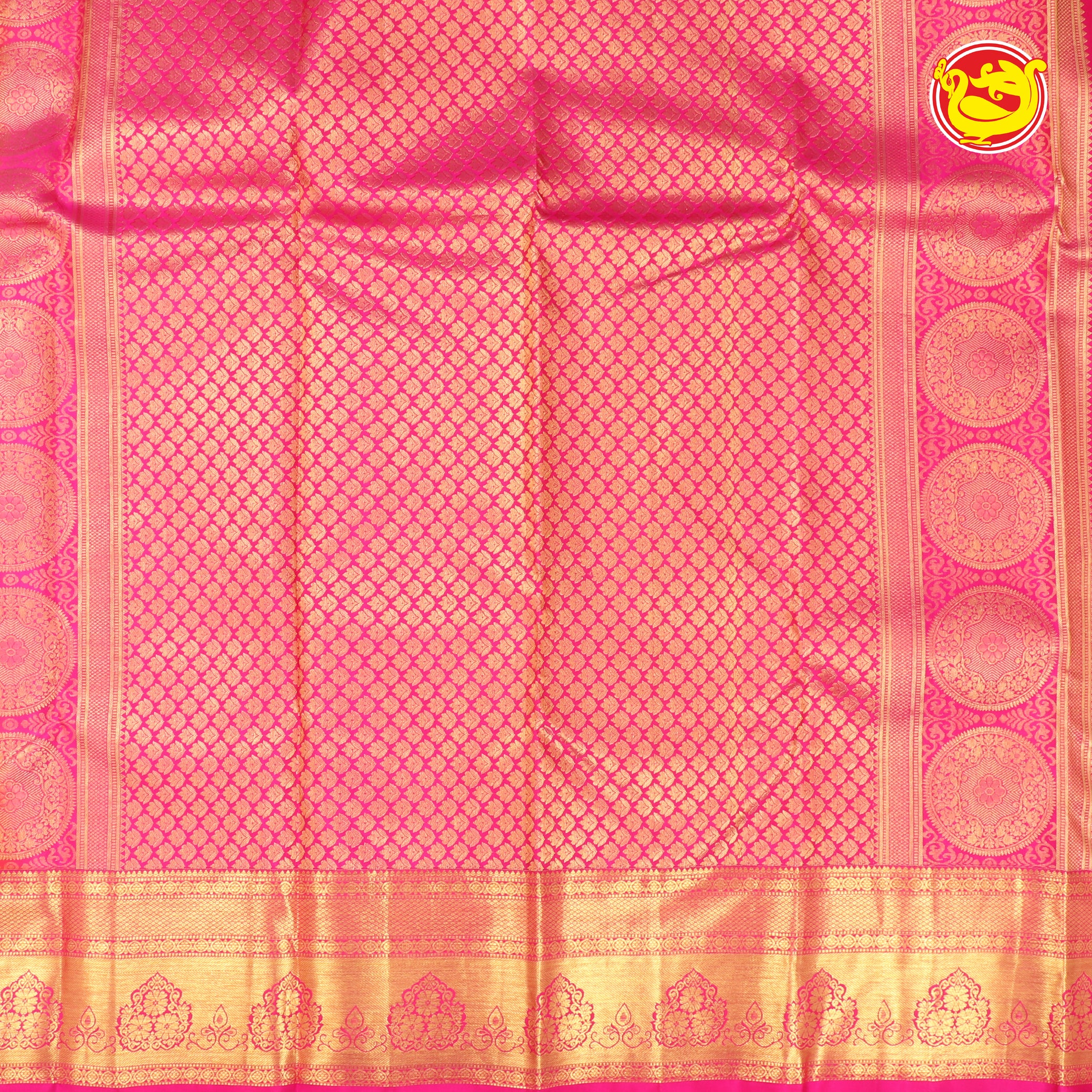 Yellow with pink wedding silk saree