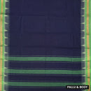 Dark Navy  Blue With Lime Green Pure Chettinad Cotton  Saree without Blouse