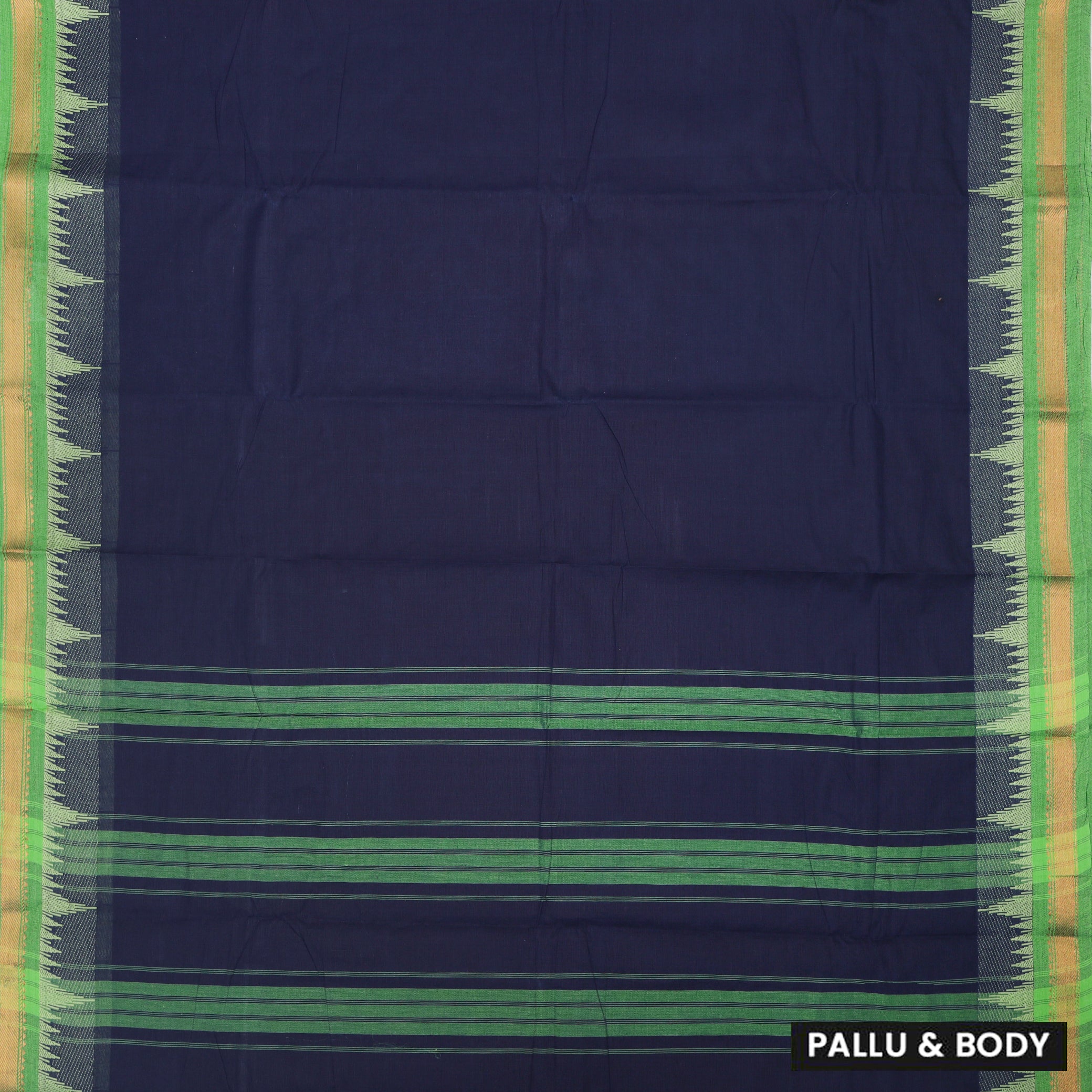 Dark Navy  Blue With Lime Green Pure Chettinad Cotton  Saree without Blouse