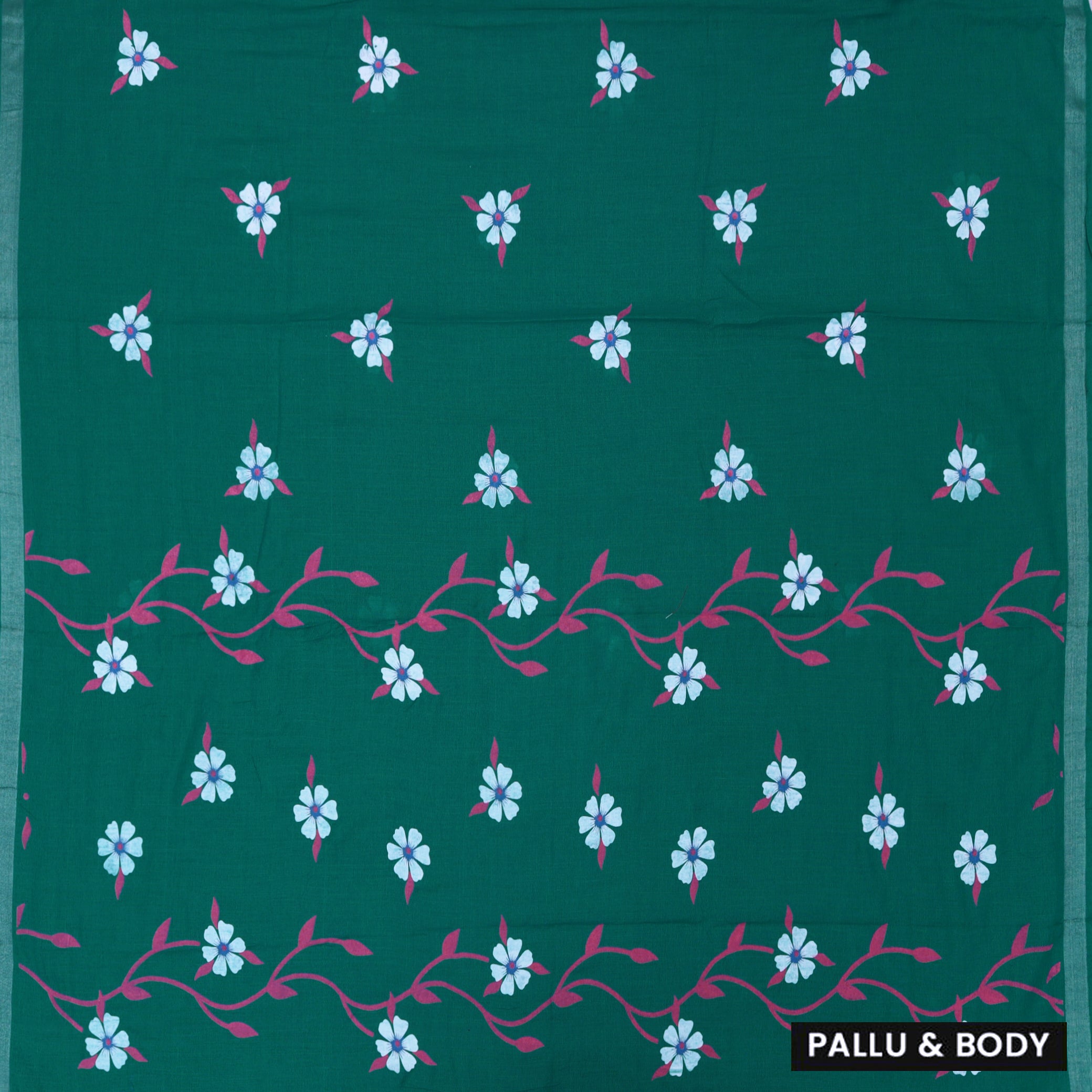 Green Linen Cotton Saree with Contrast Blouse