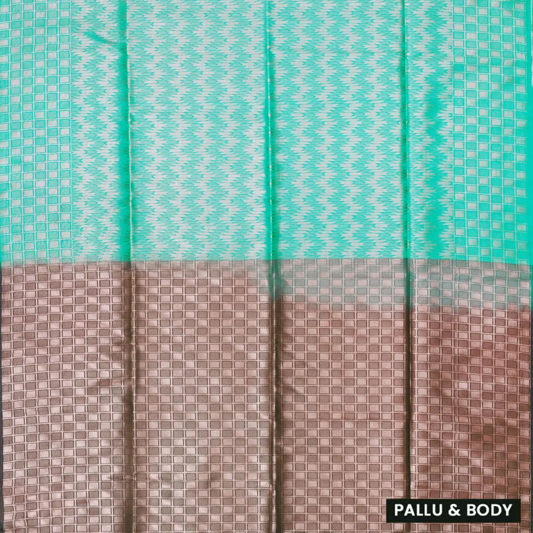 Turquoise green With Brown Soft Silk